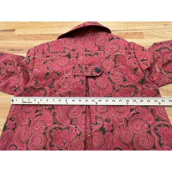 Talbots Women's L Pink Coat Cotton Pea Paisley Stretch Boho Career Swing Jacket - Picture 10 of 10